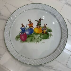 Williams Sonoma Vintage Bunny Band Easter Platter. 13”